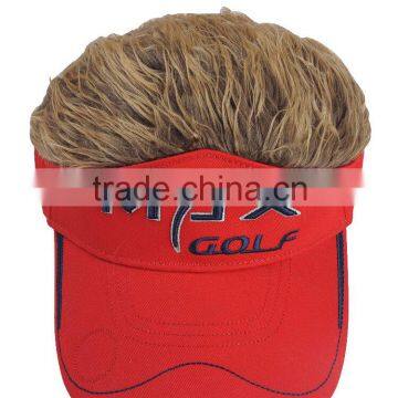 China Guangzhou Red and White Visor Cap With Fake Hair photo-4