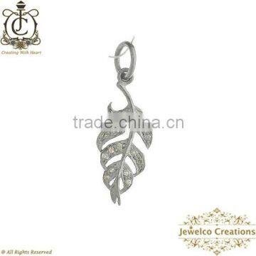 925 Silver Charm, Handmade Leaf Charm, Pave Charm Jewelry, Diamond Leaf Charm Pendant, Diamond Silver Charm, Designer Charm