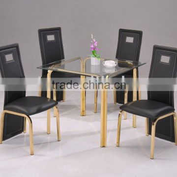 Metal Golden Classic Dining Set/ Black Dining Chair with Golden Legs and Glass Table