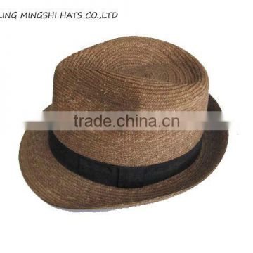 brown straw hats made of 0.6cm straw braids with black ribbon trim