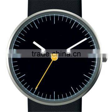 Newest Watch Design Stainless Steel Case Leather Band Yellow Ticker Black Watch photo-2