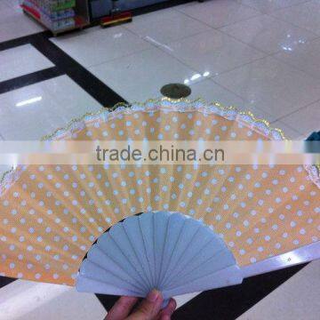 plastic fan with green dot ,glittler edge for advertising