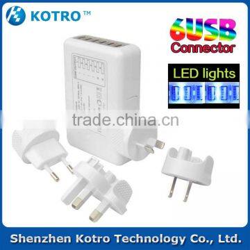 Hot Selling Multi 6 Port Travel USB Charger With EU Plug Adapter
