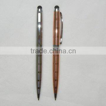 chrome and rose color high quality 2 in 1 stylus touch ball pen for gift