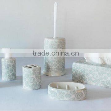Grey Blooming Flower Design Ceramic 6pcs Bath Bathroom Set photo-2