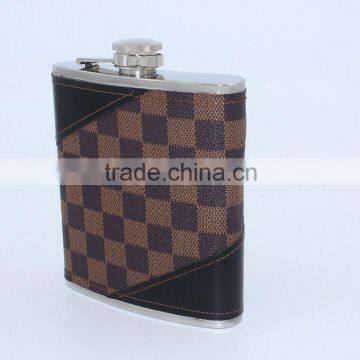 18oz classic stainless steel Hip Flask with leather wrap