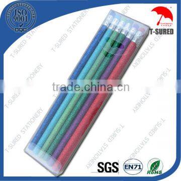 7" Fancy Black Lead Glitter Pencil With Color Eraser