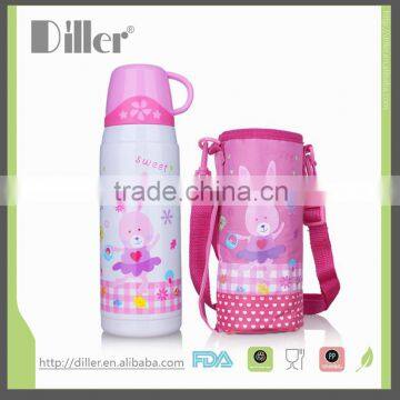 2015 hot selling children vacuum flask with waterproof cloth and 2 cups