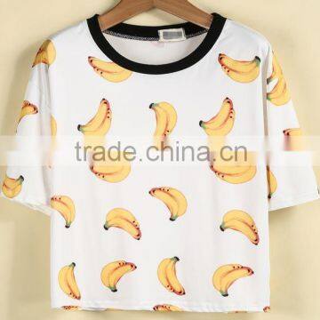 White Short Sleeve Fancy Custom Bananas Print T-Shirt photo-2