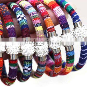 Newest Lady Bangle Cotton Cord Wrap Wristband Cuff Punk Magnetic Buckle Bracelet