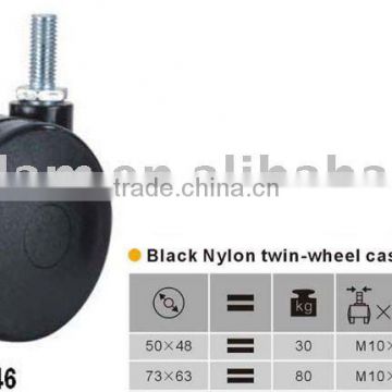 black nylon twin-wheel furniture castor plain bearing