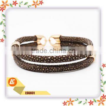 Luxury Genuine Stingray Skin Leather Bangle With Crystal Charm photo-5
