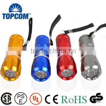 Water resistant Promotion Colorful Body 9 LED Flashlight With 9