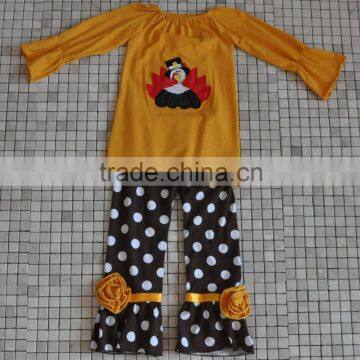 Newborn Handmade Turkey Embroidery Long Sleeve Top and Pant Thanksgiving Outfits photo-4