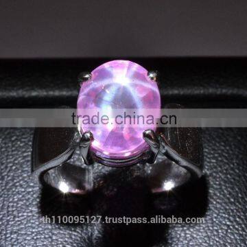 11x9 MM Pink Star Sapphire Ring Lab-Created Sterling Silver 92.5 Size 6.5