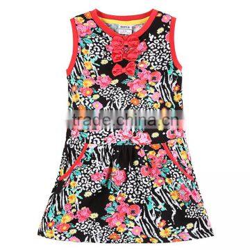 (H6239)2015 NEW fashion Children's clothes grils dress printed beautiful flower dress for girls summer sleeveless dress