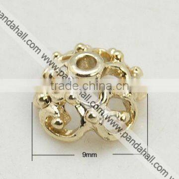 Gold Plating Flower Jewelry Bead Caps, Lead Free and Nickel Free, 9x5mm(TIBE-AD60549-G-FF)