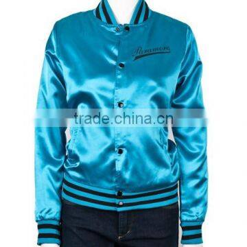 blue satin bomber jackets with custom embroidery