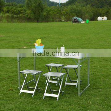 PORTABLE FOLDING CAMPING PICNIC BEER TABLE AND 4 CHAIRS SET