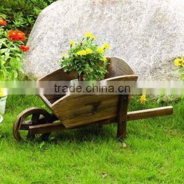 wooden wheel cart flower pot