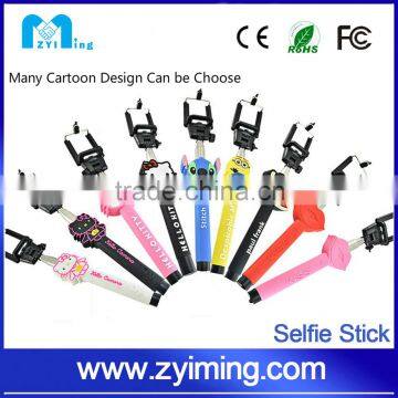 Zyiming wholesale cartoon selfie stick YM-Z07-7 bluetooth selfie stick mirror for smartphone