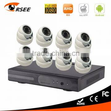 8CH ahd dvr kit with 1080p indoor dome ip camera video surviellance kit