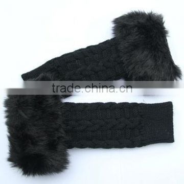 Warm Women Knitted Faux Rabbit Fur Gloves Long Winter Gloves