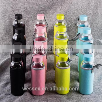 Custom logo glass water bottle with protect cover