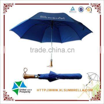 big size advertising wooden handle 2-fold golf car umbrella