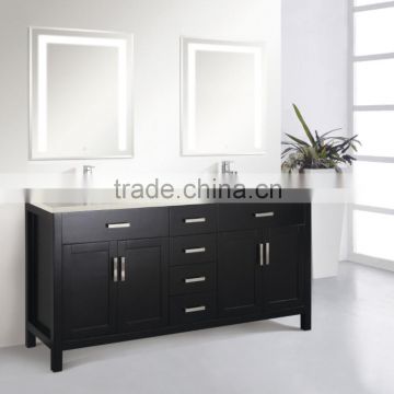 Double Sinks Transtional Thailand Oak LED Mirrored Customized Bathroom Furniture