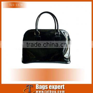 New arrival fashional black shiny PU PVC leather Handbags tote bag for Lady 2016