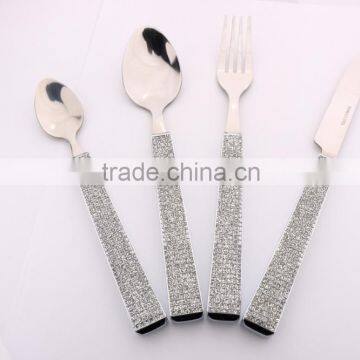 OH13236 stainless steel spoon and fork dinner set with handle made with shining powder and glue