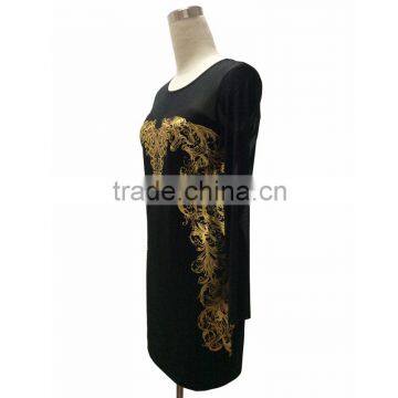 OEM Exquisite Gold Printed Long Sleeve Black Bodycon Day to Night Prom Dresses photo-2