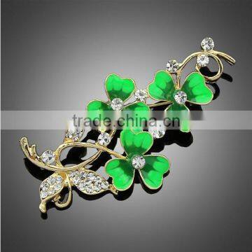 Fashion green flower rhinestones enamel brooch