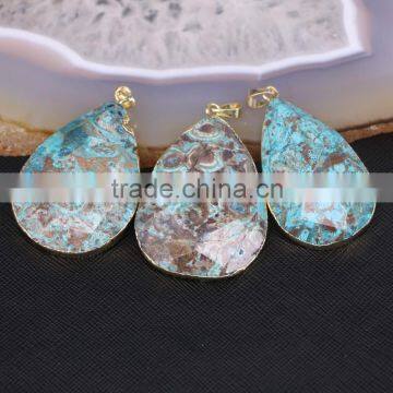 Fashion Faceted Agate Druzy Pendant, Waterdrop Stone Pendant, Gold Plated Edged Ocean Gem stone Pendants