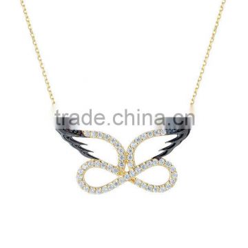 14K Solid Gold Black Angel Wing Infinity Charm Necklace