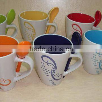 6 Pieces New Stoneware Coffee Tea Mug Set With Spoon