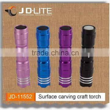 Novelty colorful mini flash light with Surface carving craft, exquisite design