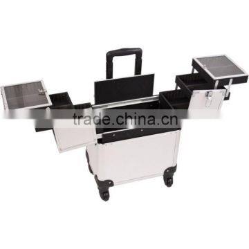 Silver Texture Professional Aluminum Rolling Cosmetic Case Makeup 3-Tier Trolley photo-3