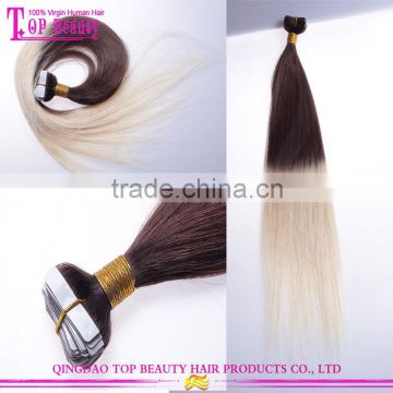 2015 Factory wholesale cheap ombre hair extension virgin indian remy tape hair extension