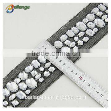 embroidered beaded whosale 2015 new products crystal metal mesh stretch bead trim for garment