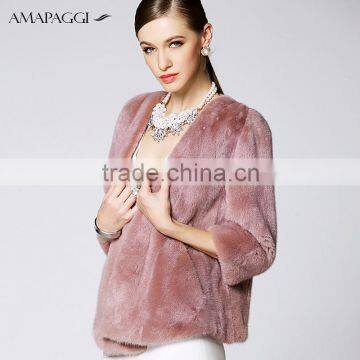 Global Sale Fuchsia Mink Warm Fur Coat V Collar Mink Coat In China photo-3