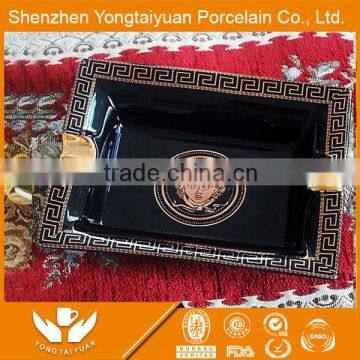 Royal Black Color Rectangle Shape Fine Porcelain Ashtray
