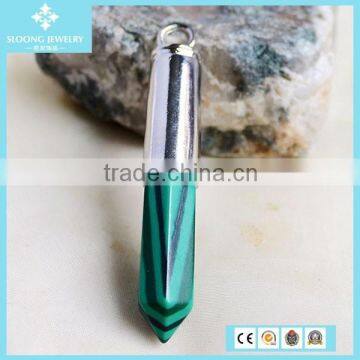 Natural Crystal Agate Malachite Stone Silver Pendant Necklace Jewelry