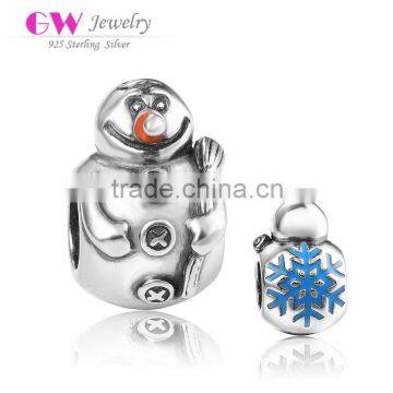 D174 hot silver christmas DIY charm,engraved 2 sides of snowman and snowfalke