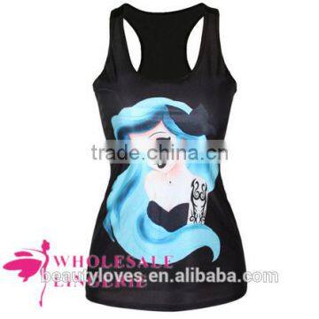 Tattooed Ariel Little Mermaid Graphic Black women tank top,women summer vest