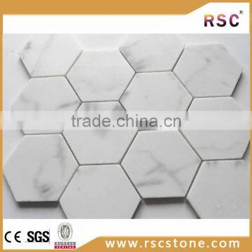 3" hexagon carrara marble mosaic