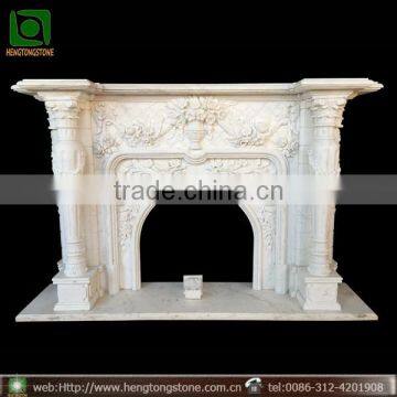 Hand Engraved White Marble Indoor Decorative Fireplace Mantel