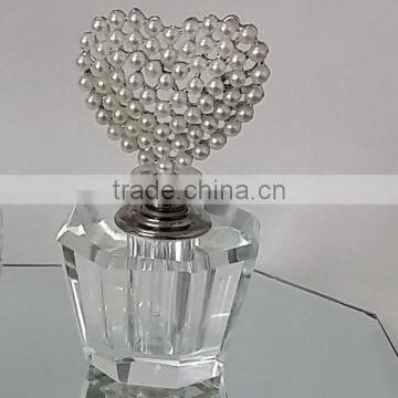 decorative mini empty clear crystal perfume bottle with jewelled pearls top