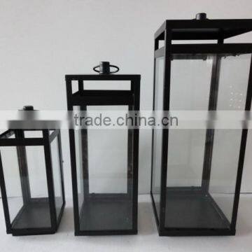 set of 3 metal iron candle lantern with clear glass